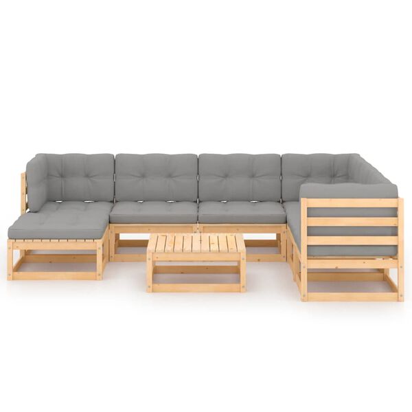 vidaXL Set Salotto Giardino 8 pz Cuscini Antracite Legno Massello Pino