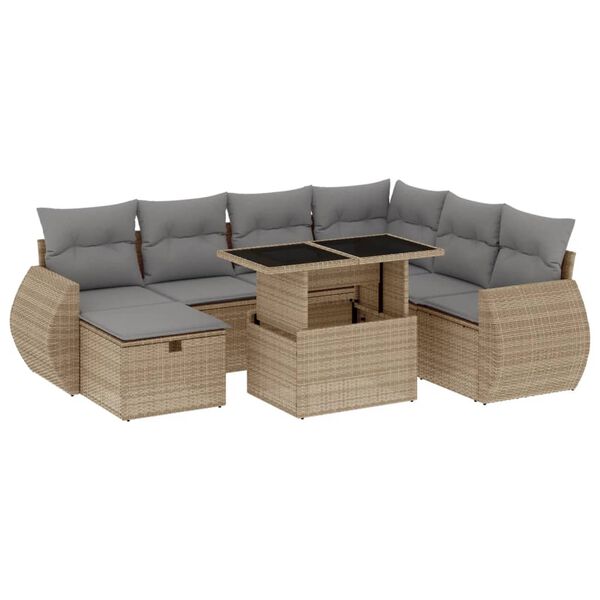 vidaXL Set Divano da Giardino 8 pz con Cuscini Beige in Polyrattan