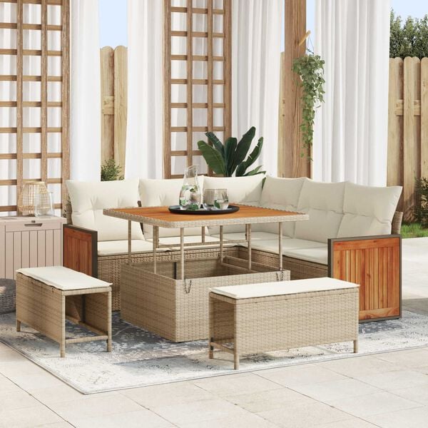 vidaXL Set Divano da Giardino 9 pcs Beige e Crema polyrattan