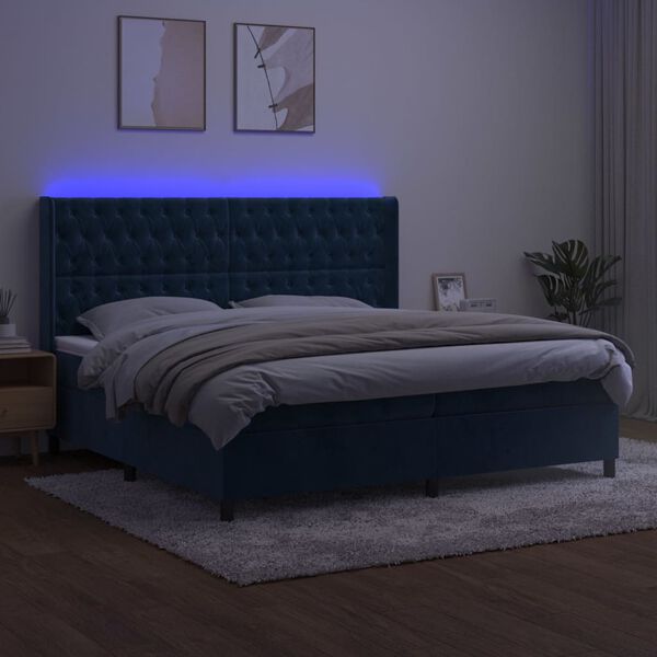 vidaXL Letto a Molle con Materasso e LED Blu Scuro 200x200 cm