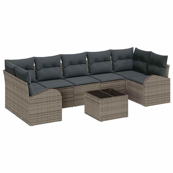 vidaXL Set Divano da Giardino con cuscino 8 pcs Grigio polyrattan