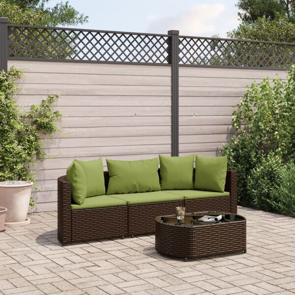 vidaXL Set Divano da Giardino 4 pz con Cuscini Marrone in Polyrattan