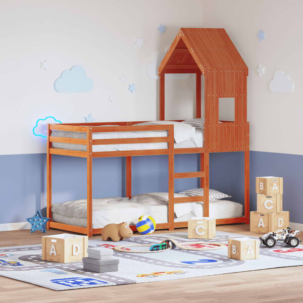 vidaXL Tetto Letto Bambini Marrone Cera 60x89x134,5 cm Massello Pino