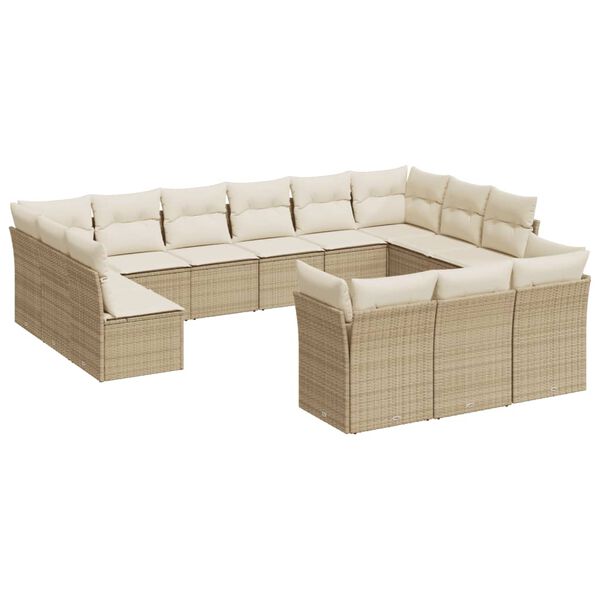 vidaXL Set Divano da Giardino 13 pz con Cuscini Beige in Polyrattan