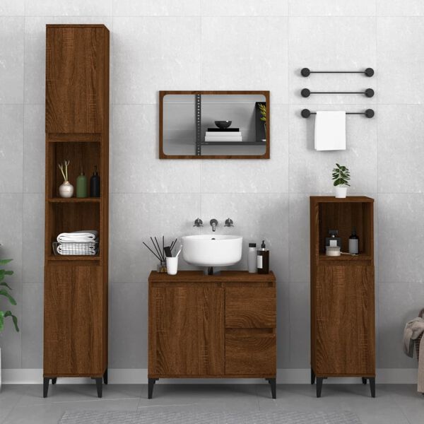 vidaXL Armadietto Bagno Rovere Marrone 30x30x100 cm Legno Multistrato