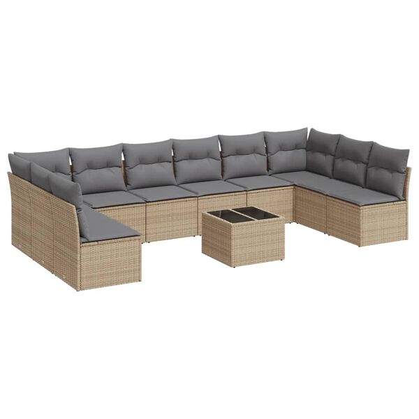 vidaXL Set Divani da Giardino 11 pz con Cuscini Beige in Polyrattan