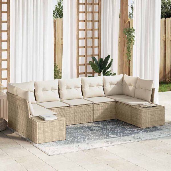 vidaXL Set Divano da Giardino 7 pcs Beige e Crema Poly Rattan