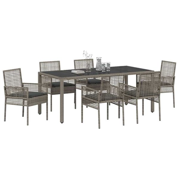vidaXL Set da Pranzo per Giardino 7 pcs Grigio polyrattan