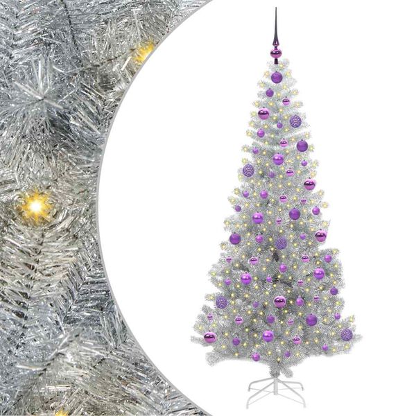 vidaXL Albero di Natale con 300 LED con supporto Argento 180 cm PET