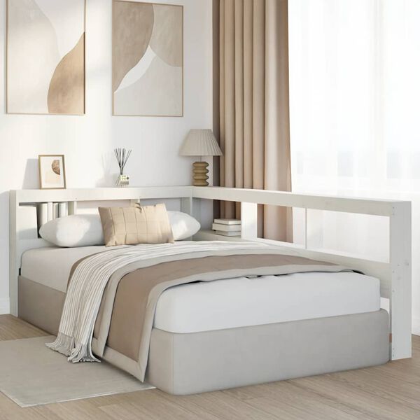 vidaXL Testiera Libreria a L Bianca 120 cm in Legno Massello di Pino