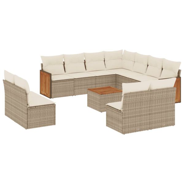 vidaXL Set Divani da Giardino 12 pz con Cuscini Beige in Polyrattan