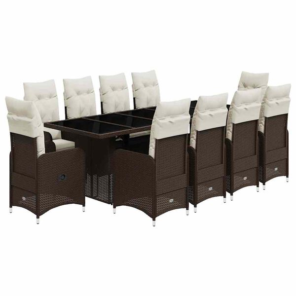 vidaXL Set Bistr&ograve; da Giardino 11 pz con Cuscini in Polyrattan Marrone