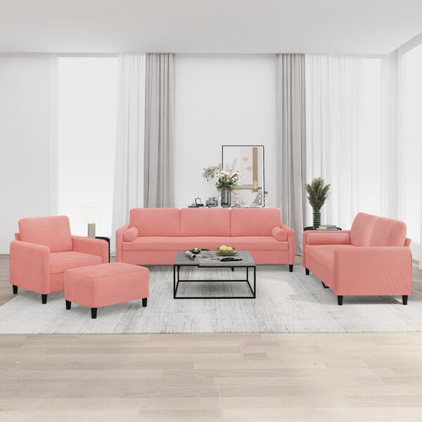 vidaXL Set di Divani 4 pz con Cuscini Decorativi Rosa in Velluto