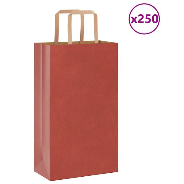 vidaXL Sacchetti di Carta 250 pz con Manici Rossi 21x11x36 cm