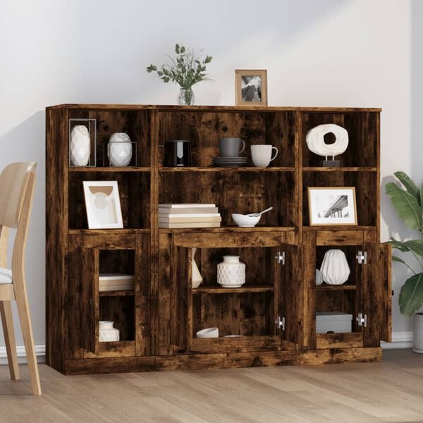 vidaXL Credenze 3 pz Rovere Fumo in Legno Multistrato