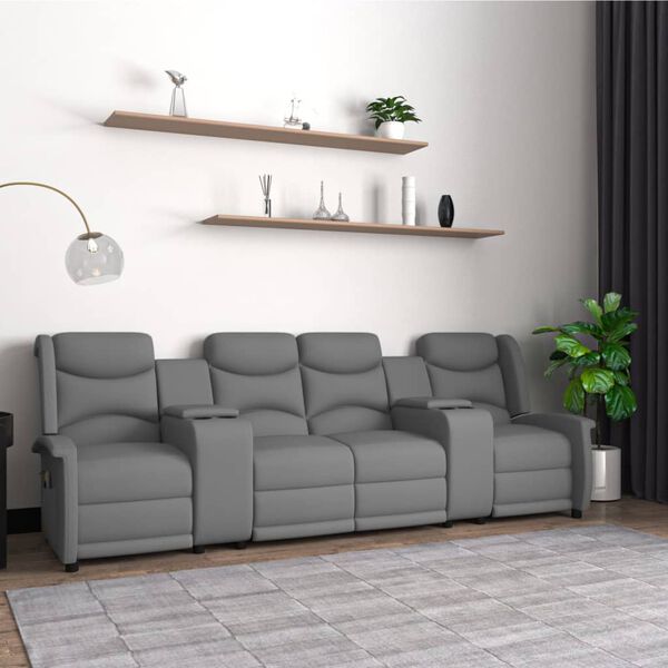 vidaXL Divano Massaggio a 4 Posti con Portabicchieri Grigio Chiaro