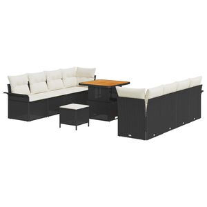 vidaXL Set Divano da Giardino con cuscino 11 pcs Nero polyrattan