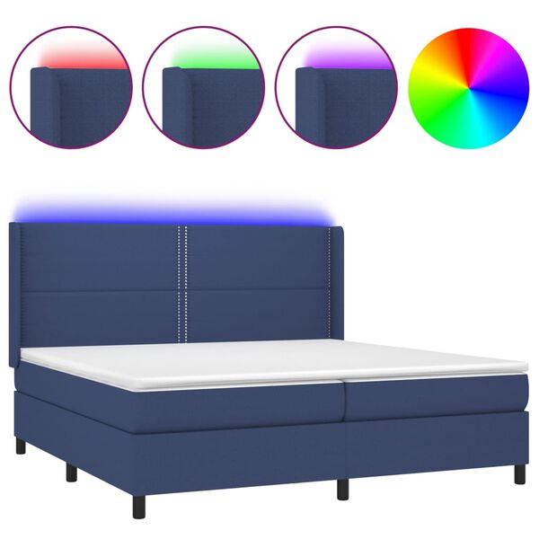 vidaXL Letto a Molle Materasso e LED Blu 200x200cm in Tessuto