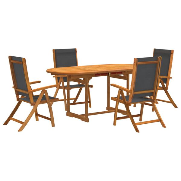 vidaXL Set Pranzo da Giardino 5pz Legno Massello di Acacia e Textilene