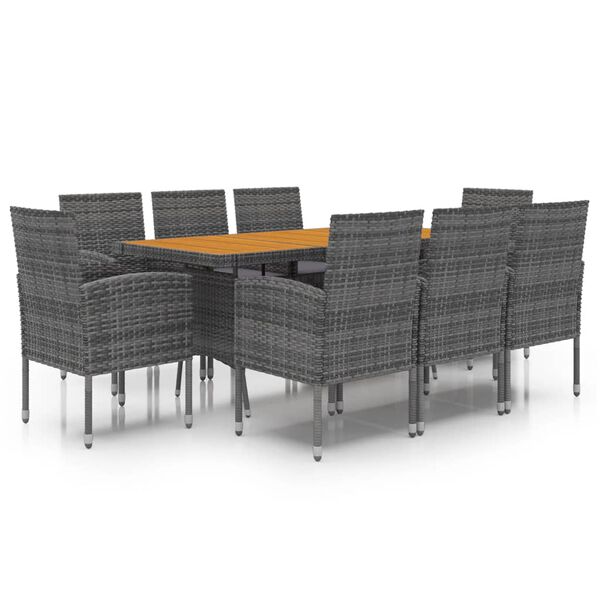 vidaXL Set da Pranzo per Esterni 9 pz in Polyrattan Grigio