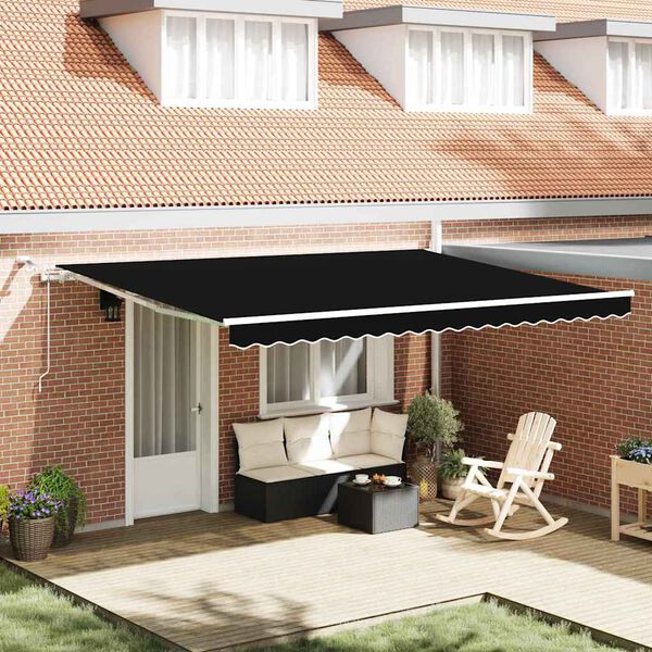 vidaXL Tenda Retrattile Nero 450 &times; 300 cm Poliestere e Metallo