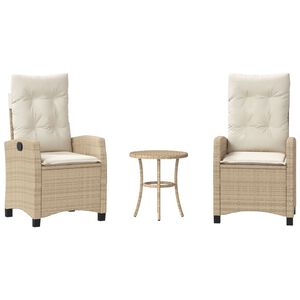 vidaXL Set da Bistr&ograve; 3 pz con Cuscini Beige in Polyrattan