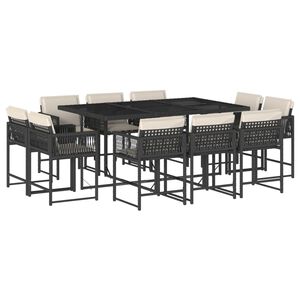 vidaXL Set da Pranzo da Giardino 11 pz con Cuscini in Polyrattan Nero