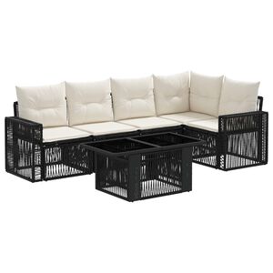 vidaXL Set Divano da Giardino 6 pz Nero e Bianco Crema polyrattan