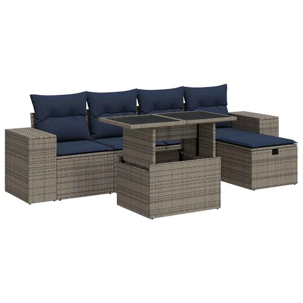 vidaXL Set Divano Giardino 6 pz con Cuscini Marrone Polyrattan Acacia