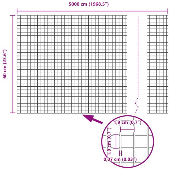 vidaXL Recinzione in Rete Saldato Argento 0.6 x 50 m Acciaio