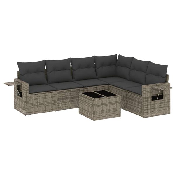 vidaXL Set Divani da Giardino 7 pz con Cuscini Grigio in Polyrattan