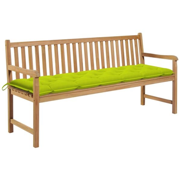 vidaXL Panca da Giardino Cuscino Verde Brillante 175 cm Legno di Teak