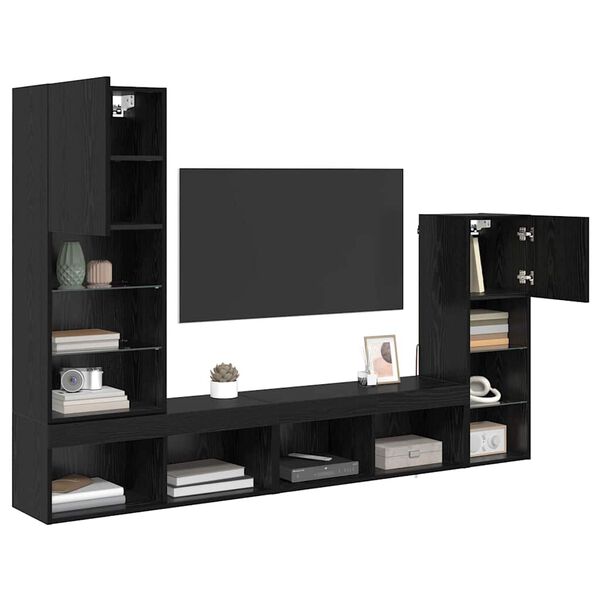 vidaXL Unit&agrave; per TV a Muro 4 pcs Rovere Nero Legno multistrato
