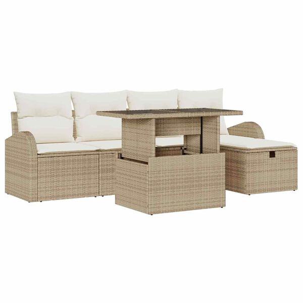 vidaXL Set Divano da Giardino con cuscino 6 pcs Beige Poly Rattan