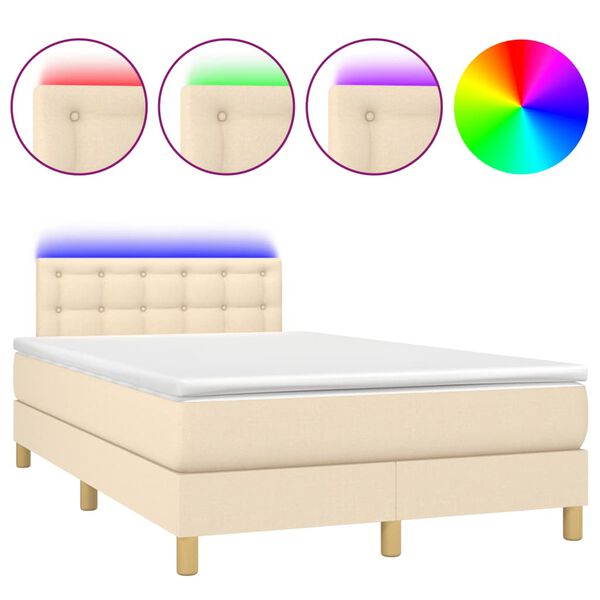 vidaXL Letto a Molle con Materasso e LED Crema 120x190 cm in Tessuto