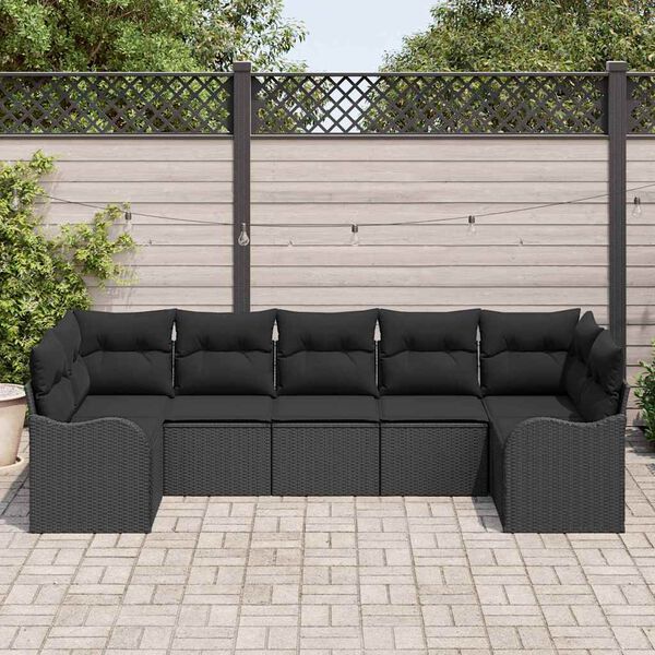 vidaXL Set Divano da Giardino con cuscino 7 pcs Nero Poly Rattan