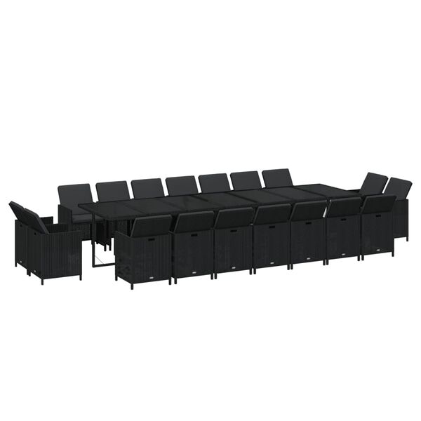 vidaXL Set da Pranzo per Giardino 19 pz con Cuscini in Polyrattan Nero