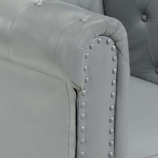 vidaXL Divano Chesterfield a 2 Posti Grigio in Vera Pelle