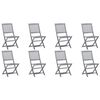 vidaXL Sedie da Giardino Pieghevoli 8 pz con Cuscini Massello Acacia