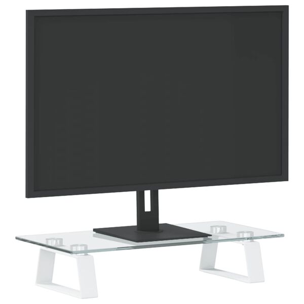 vidaXL Supporto per Monitor Bianco 40x20x8cm Vetro Temperato e Metallo