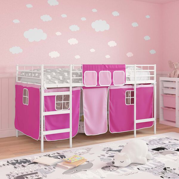 vidaXL Struttura del Letto Loft per Bambini con Tendine Bianco e Rosa