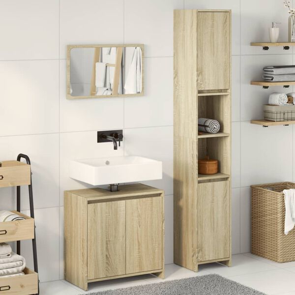 vidaXL Set Mobili da Bagno 3 pz Rovere Sonoma in Legno Multistrato