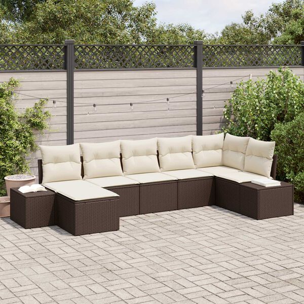 vidaXL Set Divano da Giardino con cuscino 7 pcs Marrone Poly Rattan
