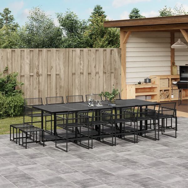 vidaXL Set da Pranzo da Giardino 15 pz Nero in Polyrattan