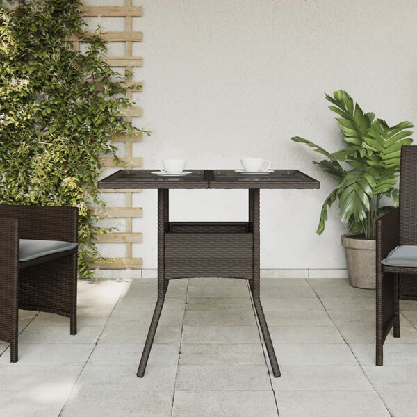 vidaXL Tavolo da Giardino Piano Vetro Marrone 80x80x75 cm Polyrattan