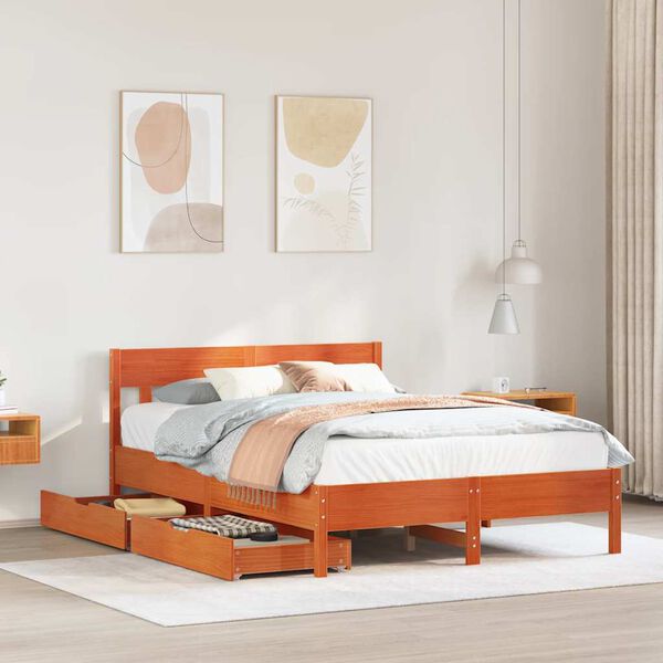 vidaXL Letto senza Materasso Marrone Cera 140x190 cm in Legno di Pino