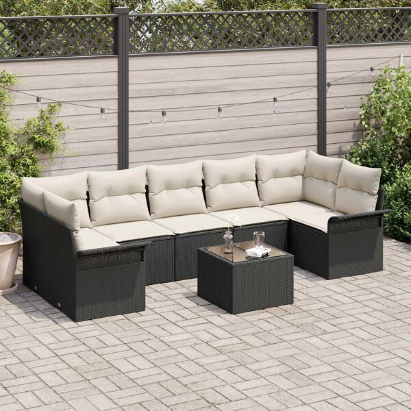 vidaXL Set Divano da Giardino 8 pcs Nero e Crema polyrattan