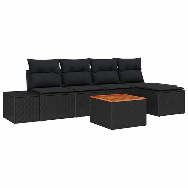 vidaXL Set Divano da Giardino con cuscino 6 pcs Nero polyrattan