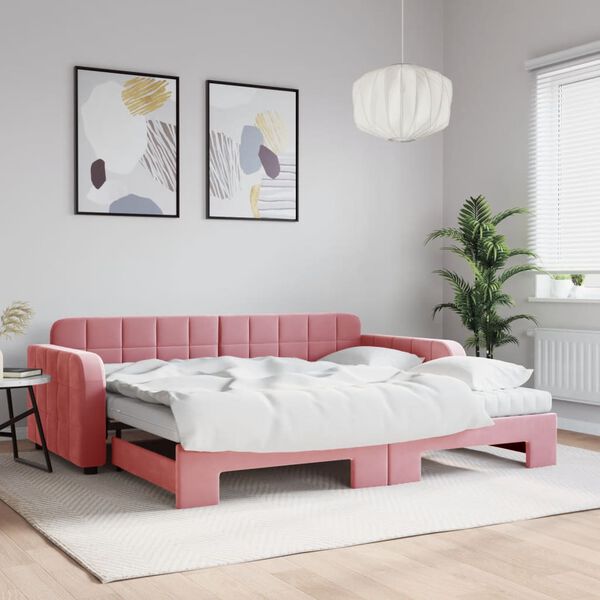 vidaXL Divano Letto Estraibile con Materassi Rosa 90x200 cm Velluto