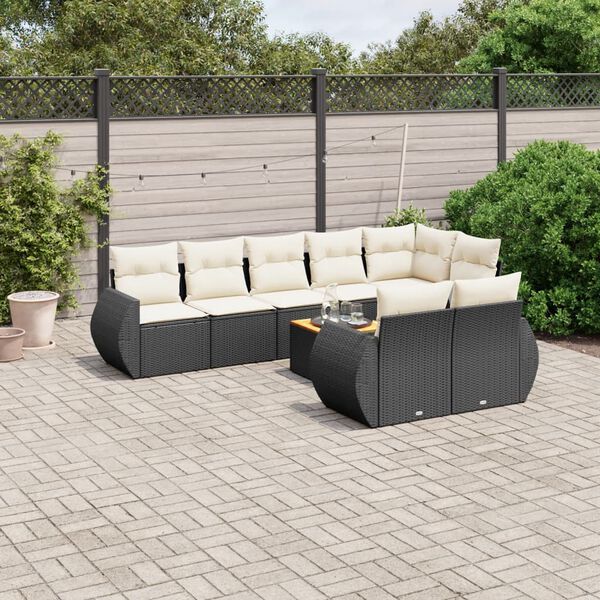 vidaXL Set Divani da Giardino 9 pz con Cuscini Nero in Polyrattan